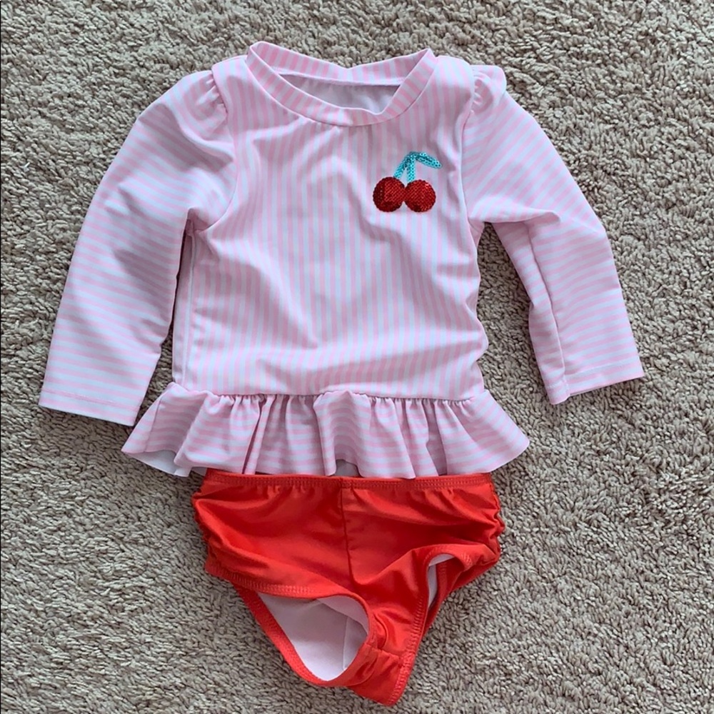 Pink striped long sleeve swimsuit size 18mo